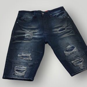 Men's Makobi Navy Ripped Denim Shorts NWT